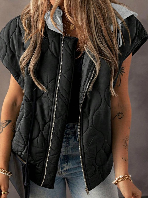 Women’s Oversized Drawstring Hooded Zip Up Puffer Vest | Zarnesh