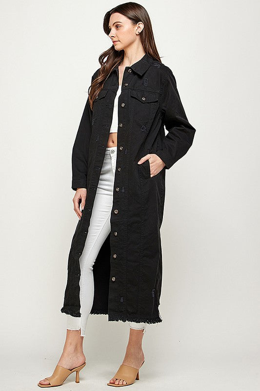 Women’s Oversized Long Denim Jacket Distressed | Zarnesh