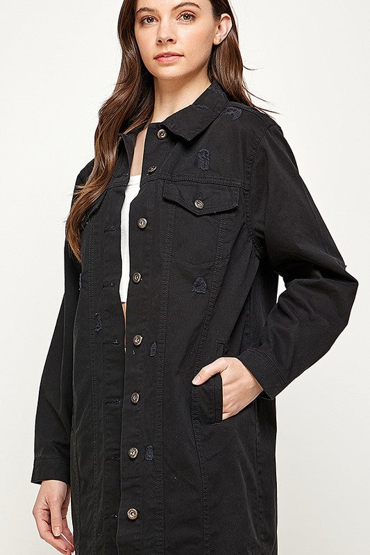Women’s Oversized Long Denim Jacket Distressed | Zarnesh