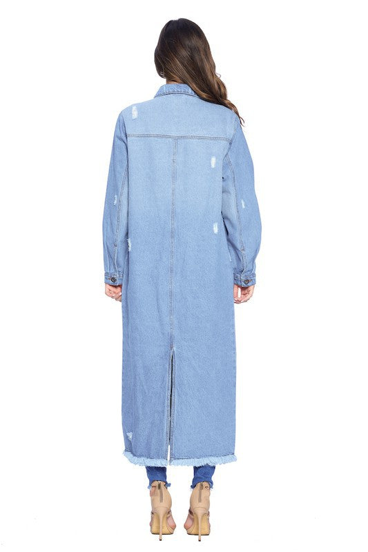 Women’s Oversized Long Denim Jacket Distressed | Zarnesh