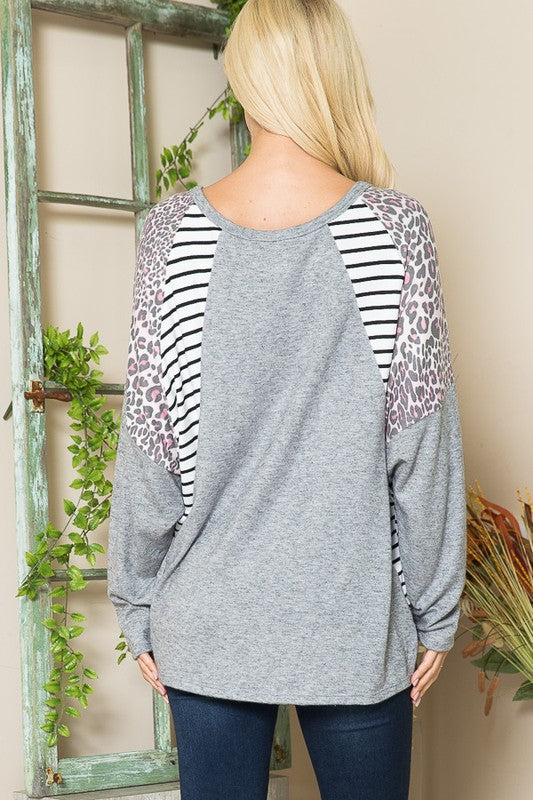 Women's Oversized Pullover Dolman Sleeve Stripes Sweatshirt | Zarnesh