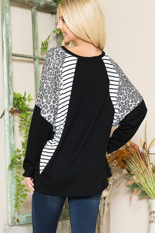 Women's Oversized Pullover Dolman Sleeve Stripes Sweatshirt | Zarnesh