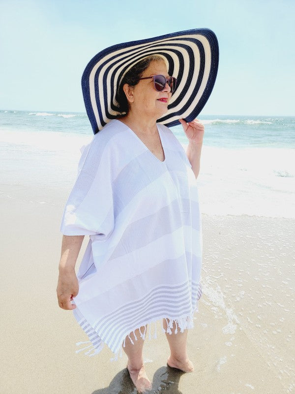 Women's Oversized Striped Turkish Cotton Beach Cover-Up | Zarnesh