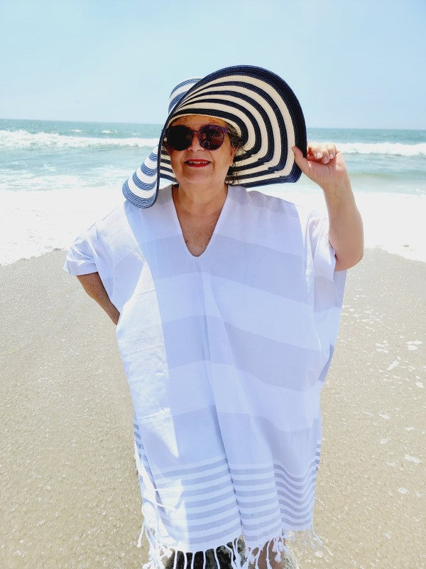 Women's Oversized Striped Turkish Cotton Beach Cover-Up | Zarnesh