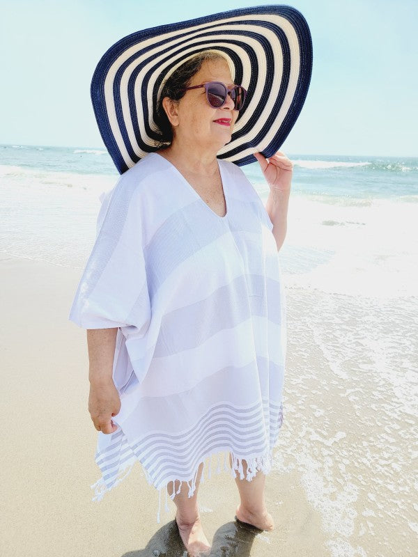 Women's Oversized Striped Turkish Cotton Beach Cover-Up | Zarnesh