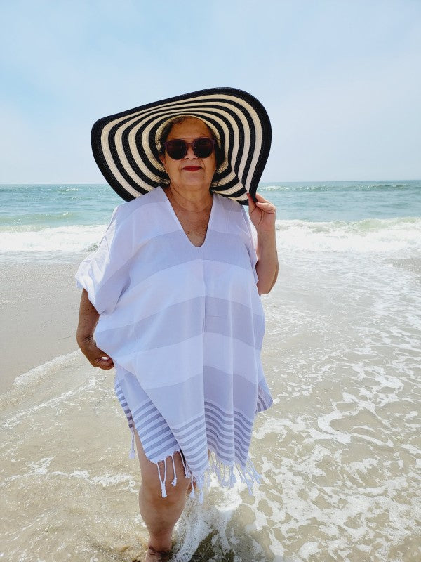 Women's Oversized Striped Turkish Cotton Beach Cover-Up | Zarnesh