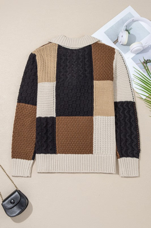 Women’s Paige Cable Knit Sleeve Buttons Collared Sweater | Zarnesh