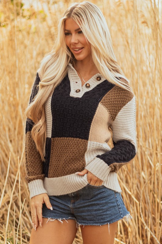 Women’s Paige Cable Knit Sleeve Buttons Collared Sweater | Zarnesh