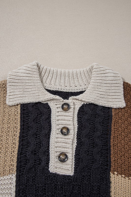 Women’s Paige Cable Knit Sleeve Buttons Collared Sweater | Zarnesh