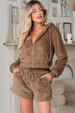 Women’s Zip Up Sherpa Hoodie and Drawstring Shorts Set | Zarnesh
