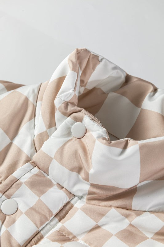 Women’s Patchwork Checker Quilted Buttoned Zip Up Vest | Zarnesh