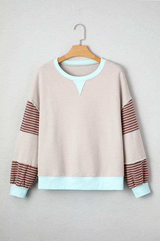 Women’s Patchwork Striped Sleeve Drop Shoulder Sweatshirt | Zarnesh