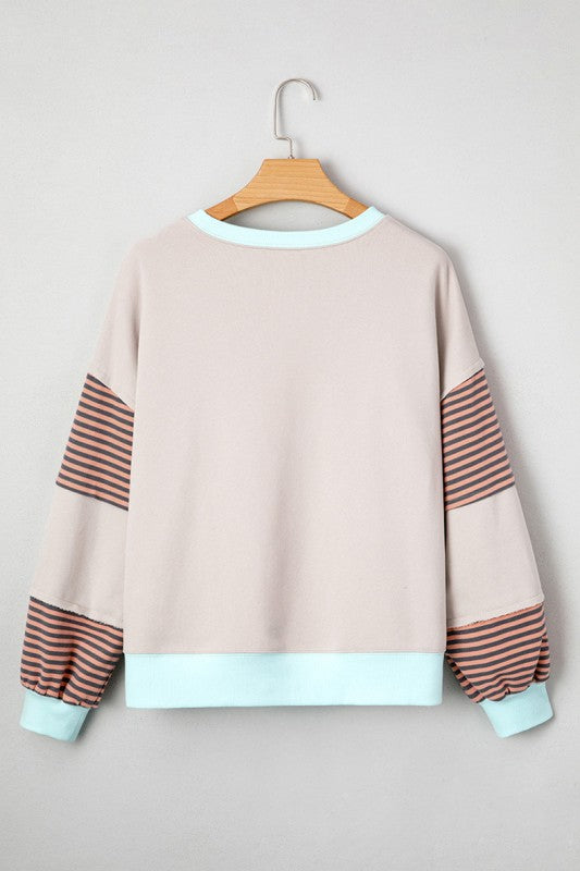 Women’s Patchwork Striped Sleeve Drop Shoulder Sweatshirt | Zarnesh
