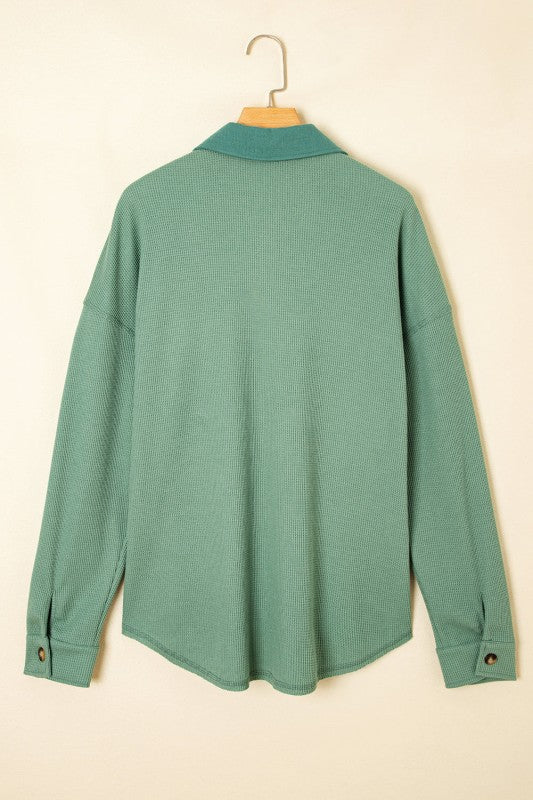 Women’s Patchwork Waffle Chest Pocket Knit Button-Up Shirt | Zarnesh