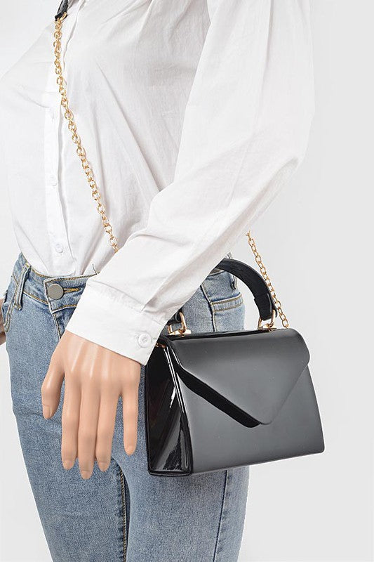 Women’s Patent Mini Gold Chain Strap Handbag | Zarnesh
