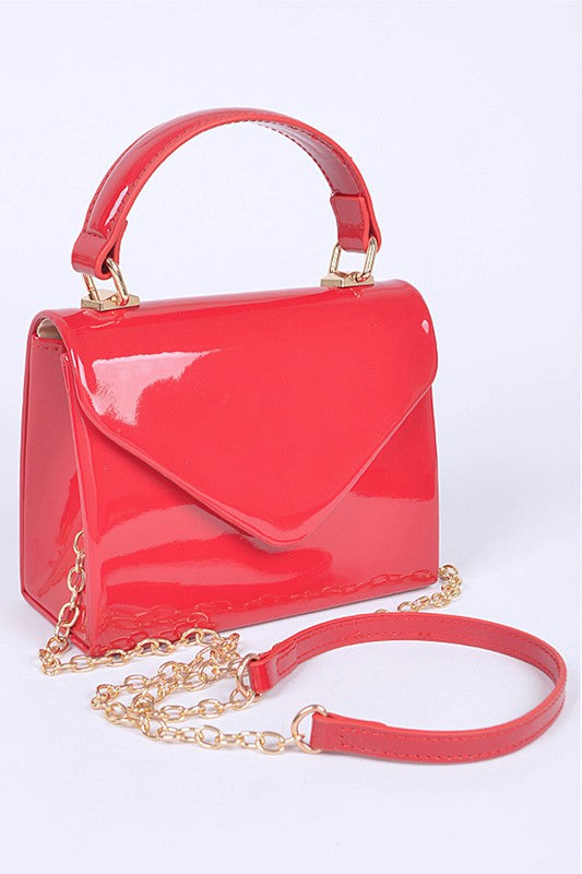 Women’s Patent Mini Gold Chain Strap Handbag | Zarnesh
