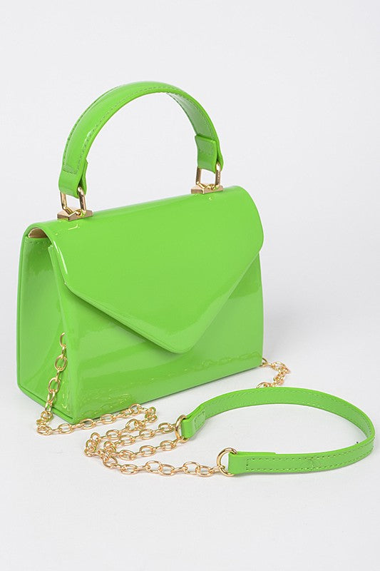 Women’s Patent Mini Gold Chain Strap Handbag | Zarnesh