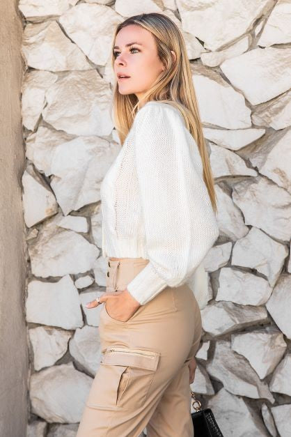 Women’s Elegant Pearl Button Chunky Cable Knit Cardigan | Zarnesh
