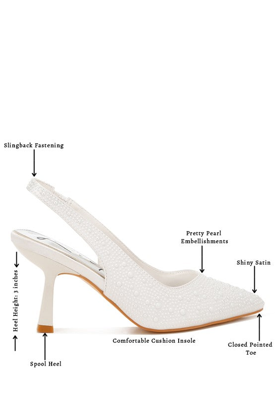 Women's Pearl Embellished Slingback Kitten Heel | Zarnesh