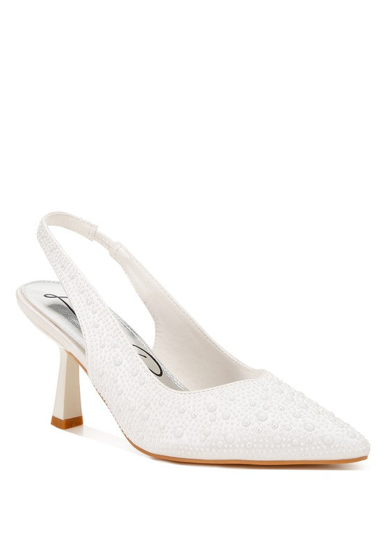 Women's Pearl Embellished Slingback Kitten Heel | Zarnesh