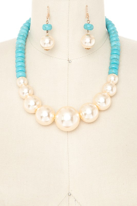 Women’s Pearl and Turquoise Collar Necklace Set | Zarnesh