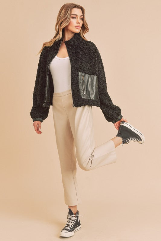 Women’s Penny Vegan Stand-up Collar Zip-Up Sherpa Jacket | Zarnesh