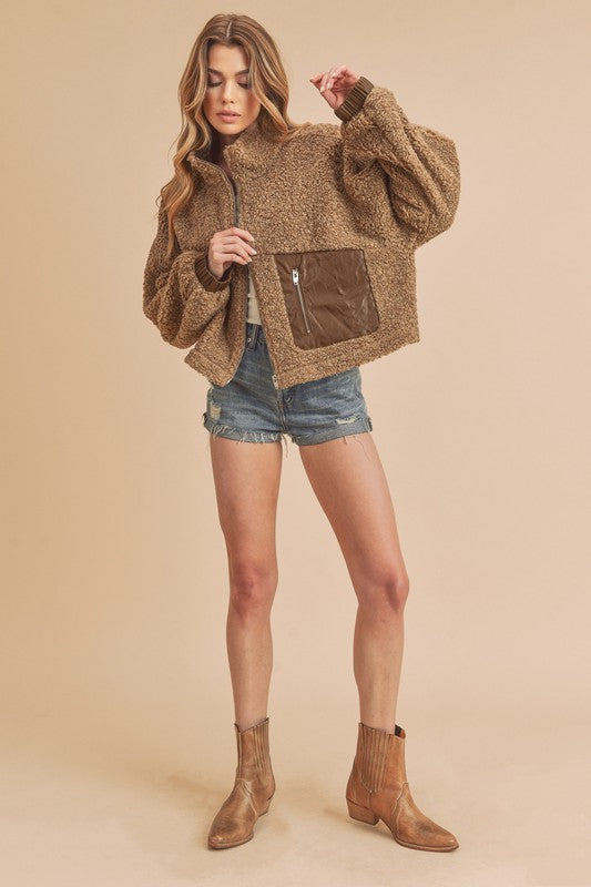 Women’s Penny Vegan Stand-up Collar Zip-Up Sherpa Jacket | Zarnesh