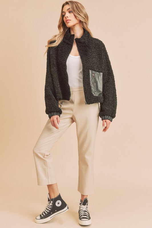 Women’s Penny Vegan Stand-up Collar Zip-Up Sherpa Jacket | Zarnesh