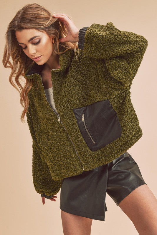 Women’s Penny Vegan Stand-up Collar Zip-Up Sherpa Jacket | Zarnesh