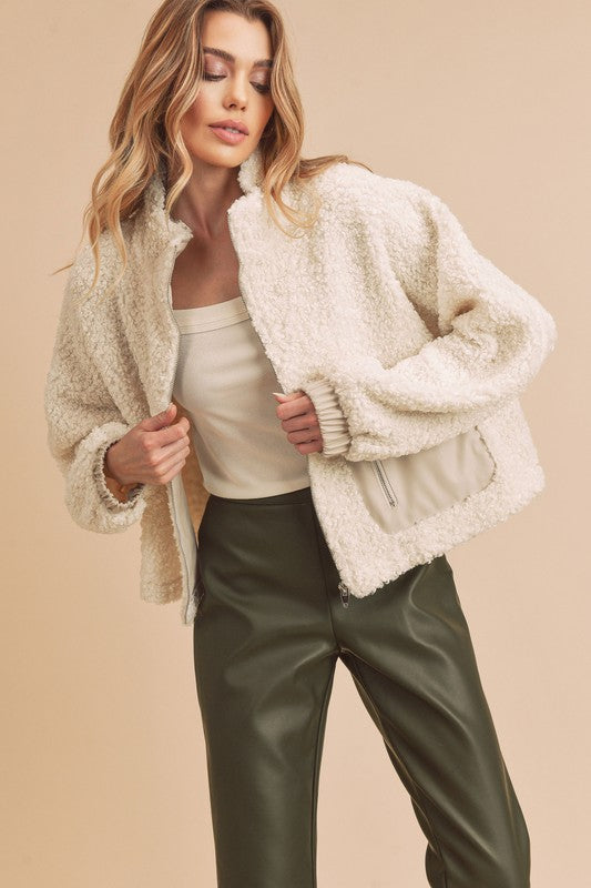 Women’s Penny Vegan Stand-up Collar Zip-Up Sherpa Jacket | Zarnesh