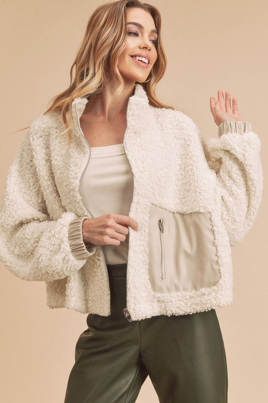 Women’s Penny Vegan Stand-up Collar Zip-Up Sherpa Jacket | Zarnesh