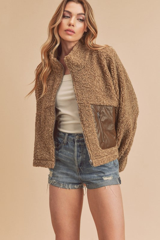 Women’s Penny Vegan Stand-up Collar Zip-Up Sherpa Jacket | Zarnesh