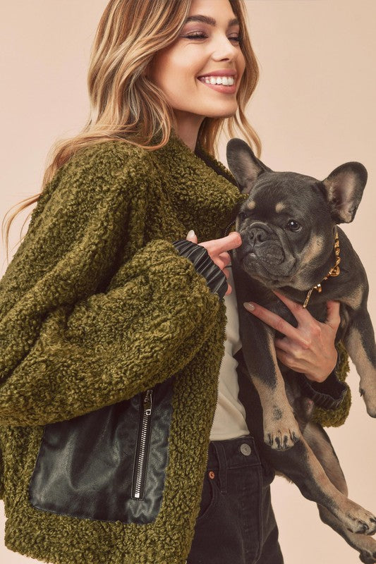 Women’s Penny Vegan Stand-up Collar Zip-Up Sherpa Jacket | Zarnesh