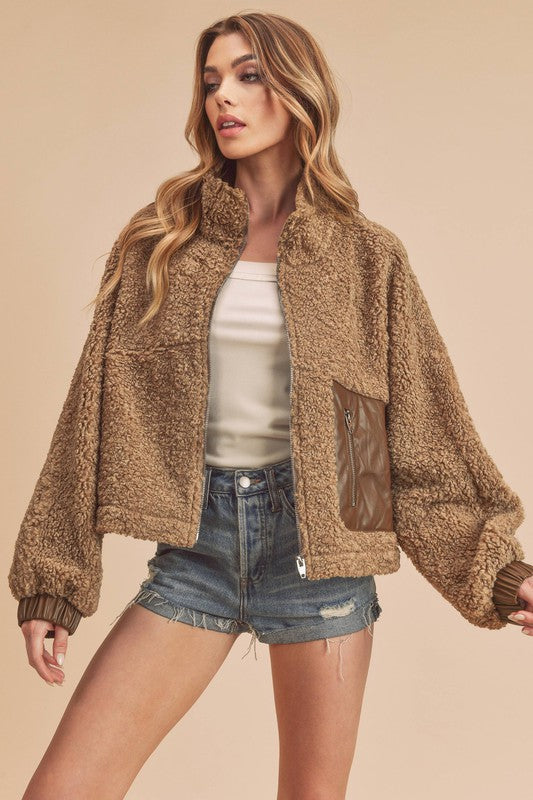 Women’s Penny Vegan Stand-up Collar Zip-Up Sherpa Jacket | Zarnesh