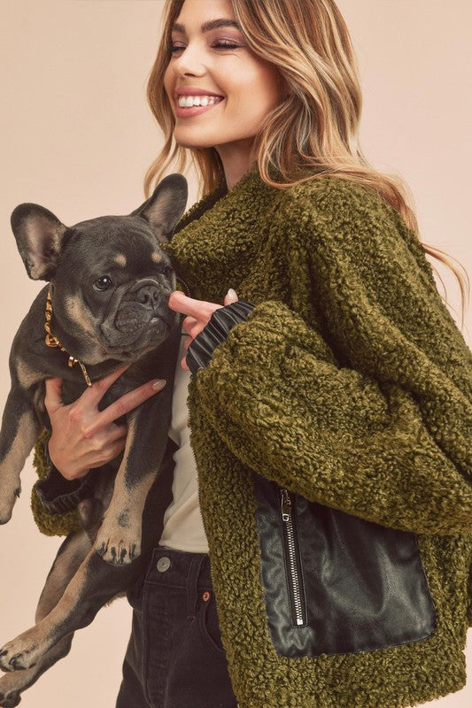 Women’s Penny Vegan Stand-up Collar Zip-Up Sherpa Jacket | Zarnesh