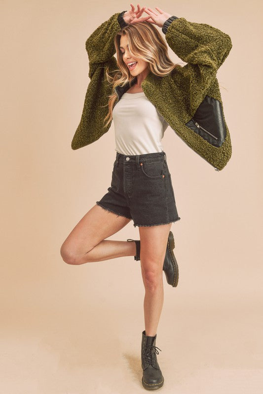Women’s Penny Vegan Stand-up Collar Zip-Up Sherpa Jacket | Zarnesh