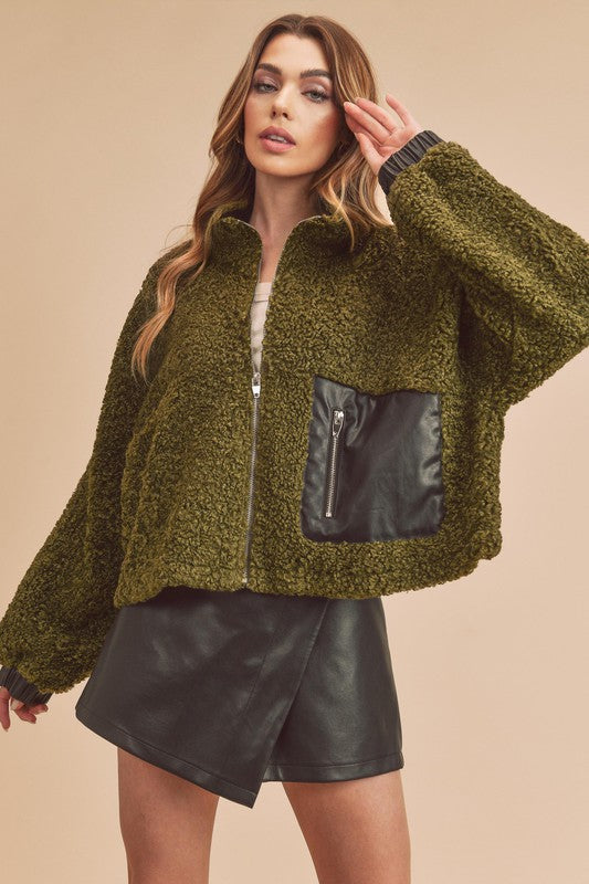 Women’s Penny Vegan Stand-up Collar Zip-Up Sherpa Jacket | Zarnesh