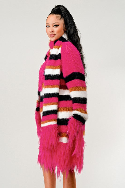 Women’s Athina Fuzzy Striped Faux Fur Fringe Sweater | Zarnesh