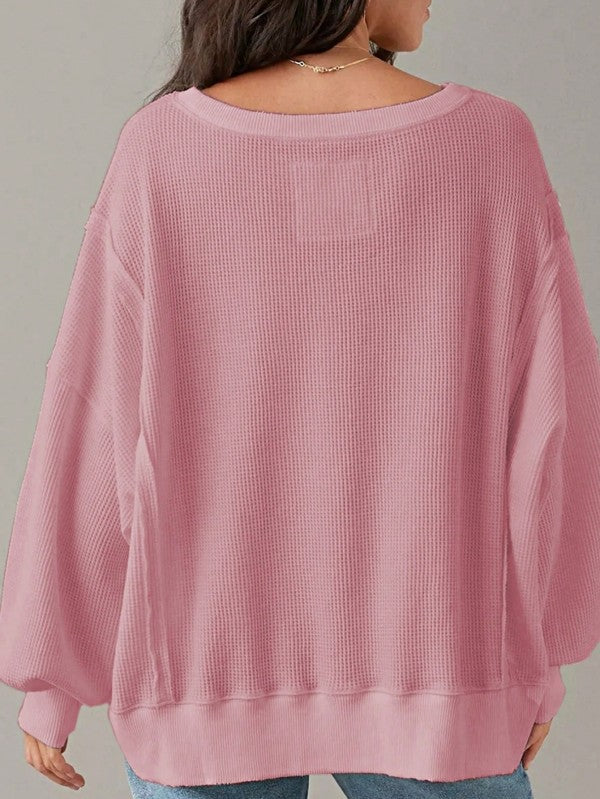 Women’s Cotton Waffle Bishop Split Oversized Sweater | Zarnesh