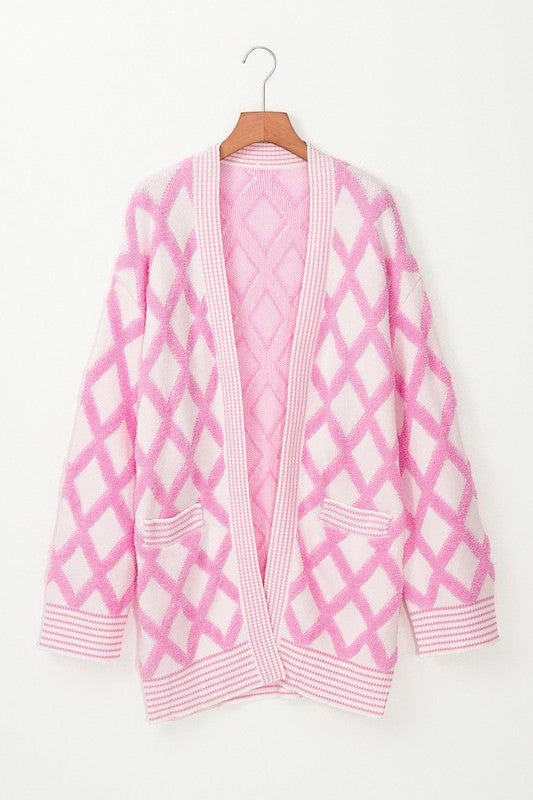 Women's Geometric Pattern Knit Open Front Pocketed Cardigans | Zarnesh