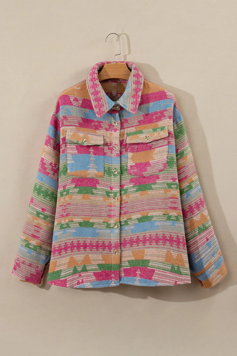 Women’s Plus Size Aztec Print Button-Up Shirt Jacket | Zarnesh
