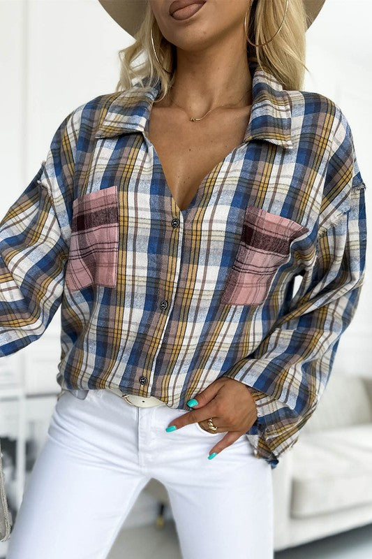 Women’s Plaid Pattern Asymmetric Buttons Casual Shirt | Zarnesh