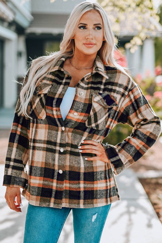 Women’s Plaid Pocketed Button Front Shacket | Zarnesh