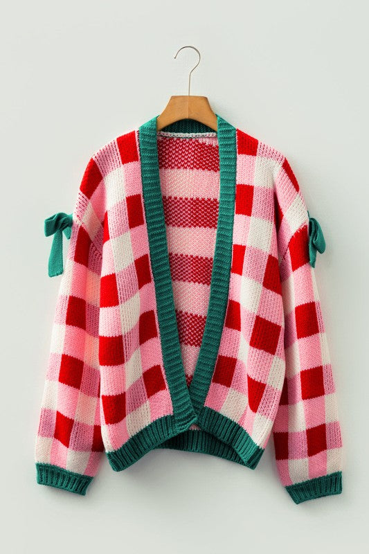 Women’s Plaid Bow Sweater Knit Cardigan | Zarnesh