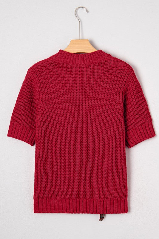 Women’s Plaid Bow Puff Sleeve Cable Knit Christmas Sweater | Zarnesh