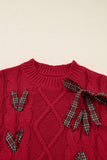 Women’s Plaid Bow Puff Sleeve Cable Knit Christmas Sweater | Zarnesh