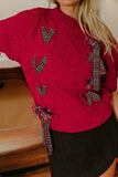 Women’s Plaid Bow Puff Sleeve Cable Knit Christmas Sweater | Zarnesh