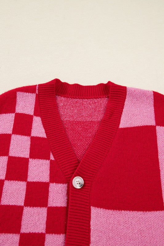 Women’s Plaid Button-Front Checkerboard Knit Cardigan Sweater | Zarnesh