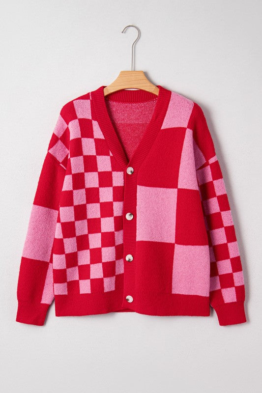 Women’s Plaid Button-Front Checkerboard Knit Cardigan Sweater | Zarnesh