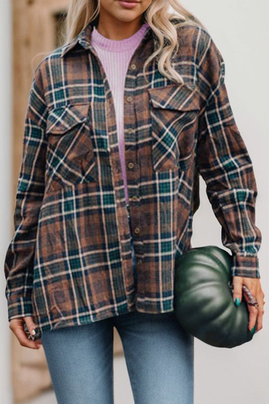 Women’s Plaid Button-Up Shacket with Chest Pockets | Zarnesh